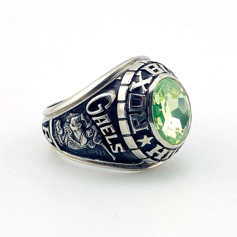 Roxbury High Men’s School Ring Green Stone 1983 Sz 9 Jostens LTM Gaels Tennis
